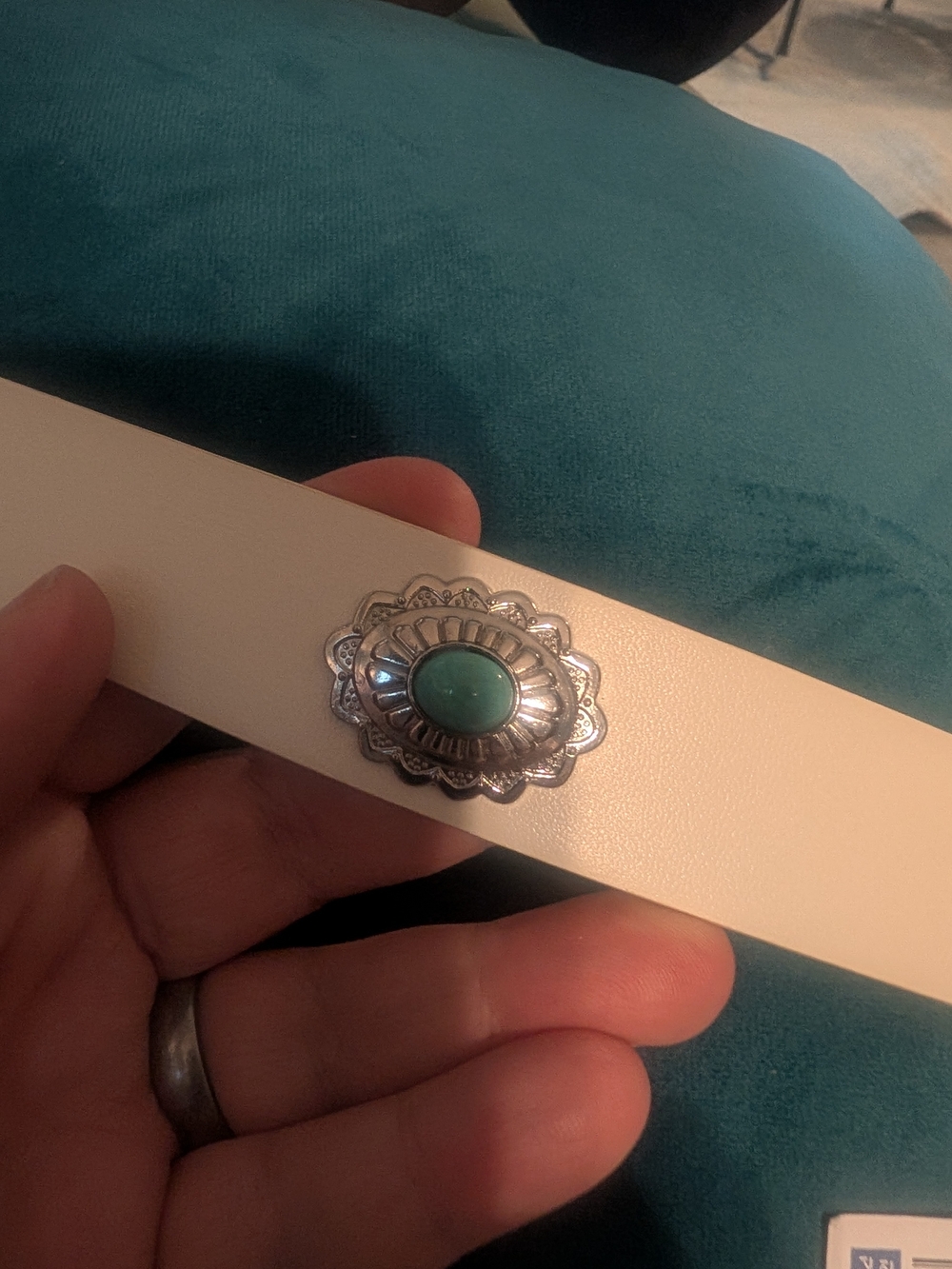 True Religion Cream Belt with Silver Turquoise Concho